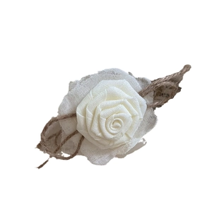 Pince à cheveux rose 3D crème élégante avec tissu résille vintage et détails corde