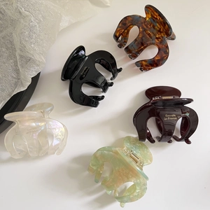 Five-piece set of elegant acetate pumpkin hair clips in black, tortoise, and pastel colors