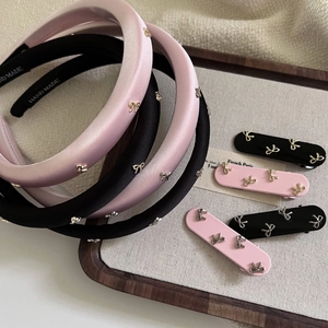 Set Cerchietto e Fermaglio per Capelli con Fiocco Retrò Francese in Tessuto Lega Eleganti Accessori per Capelli Donna Fatto a Mano