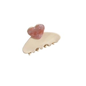Elegant cream acetate hair claw clip with pink marble heart detail for women