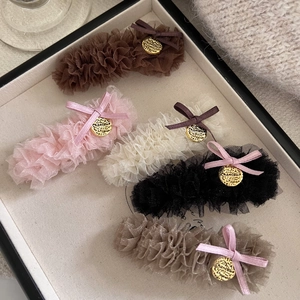 Elegante Fermaglio per Capelli con Fiocco in Rete Plissettata Etichetta in Metallo Dorato Forcina per Capelli Dolce Donna