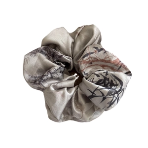Elegant ink wash bamboo print scrunchie in silk-like satin for a retro oriental hair style