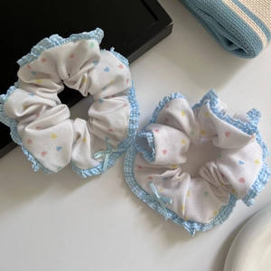Sweet Ballet Style Milk Blue Plaid Border Colorful Heart Scrunchies Fresh Ponytail Hair Ties For Women Girls Hair Accessories