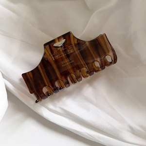 Elegant amber acetate heart hair claw clip with France Handmade gold lettering