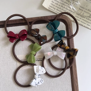 Lot d'élastiques à cheveux nœud en acétate imprimé léopard et couleurs vintage