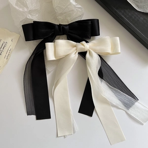 French Fairy Mesh Satin Bow Hair Clip Large Ribbon Spring Clip Elegant Headwear For Women Wedding Daily Fashion Accessory