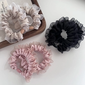Minimalist Mesh Edge Hair Scrunchie High Elastic Hair Tie For Women French Style Cloth Mesh Ponytail Holder Hair Accessories
