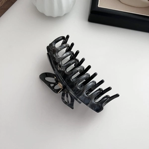 Large butterfly hair claw clip with black and grey ink marble texture pattern
