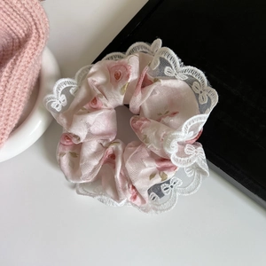 Elastici per Capelli in Tessuto di Pizzo Floreale Stile Francese Dolce Fata Coulisse per Capelli Romantica Stampa a Fiori Fasce Elastiche per Coda di Cavallo Accessori per Capelli Donna