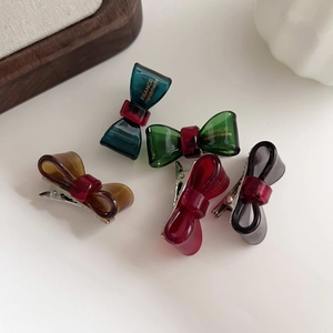 Handmade Acetate Bow Hair Clip French Style Gold Label Transparent Duckbill Side Bangs Clip For Women Girl Hair Accessories
