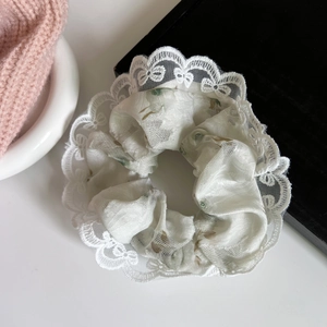 Elastico per capelli in pizzo floreale stile francese bianco crema con motivi delicati