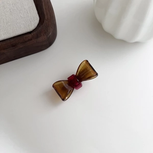 Exquisite amber acetate bow hair clip with gold label and handmade France engraving