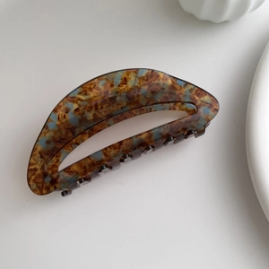 Vintage acetate tortoiseshell hollow half-moon hair claw clip with marble texture
