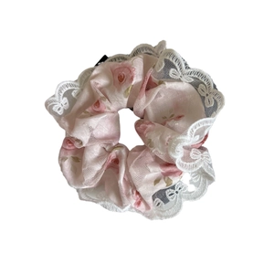 Elastico per capelli in pizzo stile francese con stampa floreale rosa per donna