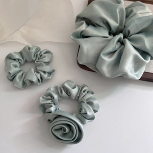 Mint Green Satin Fabric Scrunchie For Women Fresh Handmade Rose Flower Large Intestine Hair Tie Elegant Sweet Hair Accessories