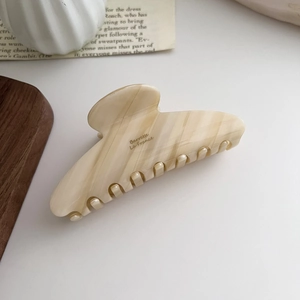 French style milk tea marble acetate hair claw clip with Barrette La France gold logo