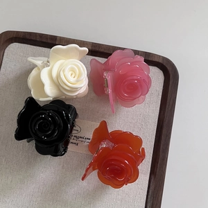 Pince à Cheveux Rose en Acétate Élégance Française Pince à Cheveux Fleur Tridimensionnelle Accessoires de Tête Femme