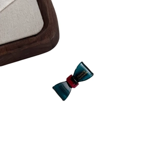 Elegant translucent blue and red acetate bow hair clip with gold France handmade logo