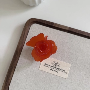 Vue détaillée d'une petite pince à cheveux rose 3D en acétate pour coiffures élégantes