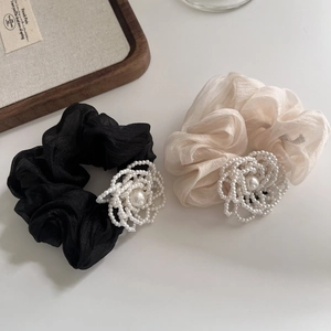 Eleganti Elastici in Organza con Fiori di Künstliche Perle Stile Francese Elastici per Capelli a Coda di Cavallo Donna Gioielli