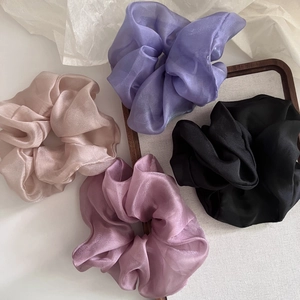 French Style Large Sheer Gauze Scrunchie Solid Color Pleated Elastic Hair Tie Handmade Elegant Ponytail Holder For Women Accessories