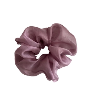 Elegant purple organza silk scrunchie with shimmering texture for French style hair buns