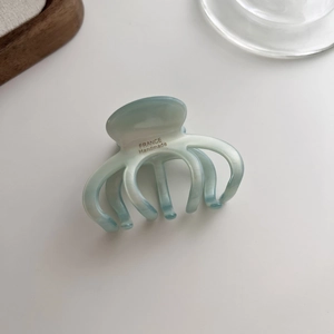 Detail showing the light blue acetate hair claw with France Handmade engraving