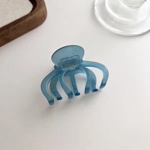 Blue semi-transparent acetate hair claw clip with France handmade engraving for women