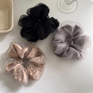 Elegant Double Layer Organza Satin Large Scrunchies Pleated Mesh Hair Ties Ponytail Holder For Women Daily Hair Accessories