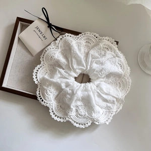 Large White Lace Scrunchies For Women French Vintage Floral Embroidery Hollow Out Hair Ties Elegant Ponytail Holder Jewelry