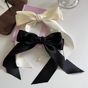 French Style Satin Bow Hair Clip Elegant Long Streamer Spring Clip For Women Girls Sweet Solid Color Hair Accessory