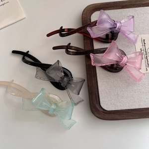 Barrette à Cheveux Nœud Papillon en Résine Translucide Style Coréen Doux Pince Banane Torsadée Élégante Fait Main Accessoire Cheveux Femme