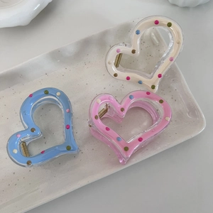 Pince À Cheveux En Forme De Cœur À Pois Colorés Pour Femmes Élégante Pince Crabe En Plastique Résine Accessoires De Coiffure