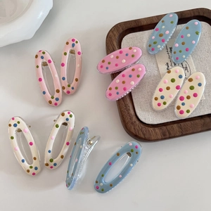 Cute Resin Acrylic Oval Hair Clips For Women Girls Colorful Polka Dot Duckbill Clip Sweet Korean Style Hair Accessories