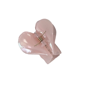 Sweet pink pearlescent heart hair claw clip with golden spring for women hair styling