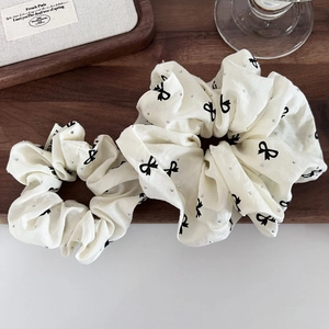 Rhinestone Bowknot Fabric Scrunchies For Women Girls Korean Style Elastic Hair Ties Bow Print Ponytail Holder Fashion Hair Accessories