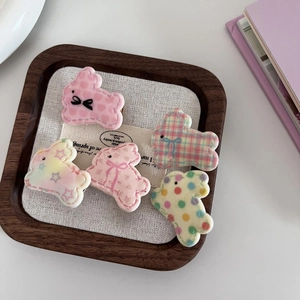 Süßer Hase Harz Haarklammer Creme Satin Haargummi Herz Stern Polka Dot Blumen Haarschmuck