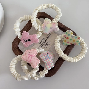 5er-Set süße Hasen-Haargummis mit bunten Mustern und cremeweißen elastischen Bändern