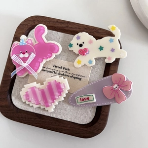 Lot de Barrettes à Cheveux en Acrylique Animaux de Dessin Animé pour Femmes Filles Mignon Chat Chien Nœud Accessoires