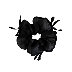 Chouchou élégant en maille noire avec nœud, accessoire de cheveux minimaliste de style coréen