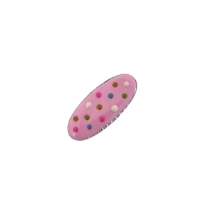 Pink oval hair clip with colorful polka dots and non-slip serrated edge for women