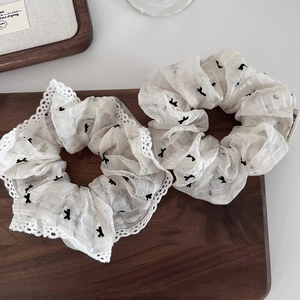 Summer Fresh White Lace Bow Scrunchies For Women Elegant Fabric Hair Ties Sweet Ribbon Hair Accessories For Daily Dating