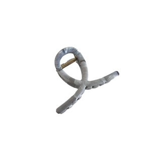 Elegant gray marble acetate hair claw clip with gold spring for women's hairstyling