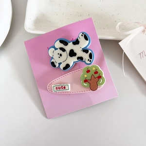 Lot de 2 barrettes mignonnes ours cartoon et rose avec texte cute sur carte violette