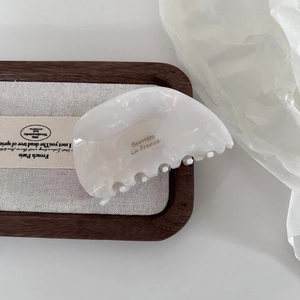 Elegant shell white acetate hair claw clip with gold Barrette La France text engraving