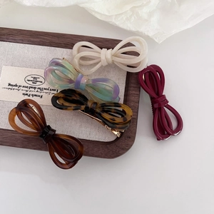 French Style Acetate Bow Hair Clip Elegant Hollow Double Layer Ribbon Duckbill Side Clip Sweet Hair Accessories For Women