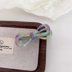 Elegant hollow acetate bow hair clip with macaron gradient colors for women