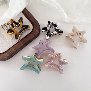 French Elegant Star Acetate Hair Claw Clips Small Five-Pointed Star Hair Clamps Marble Pattern Leopard Print Hair Accessories For Women