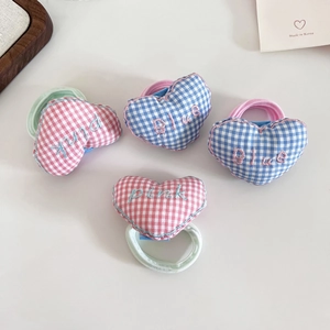 Korean Style Embroidered Plaid Heart Hair Tie Fresh Sweet Fabric Scrunchies Plaid Pattern Elastic Ponytail Holder Hair Accessories