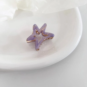 Purple marble acetate star hair claw clip with golden metal frame for women